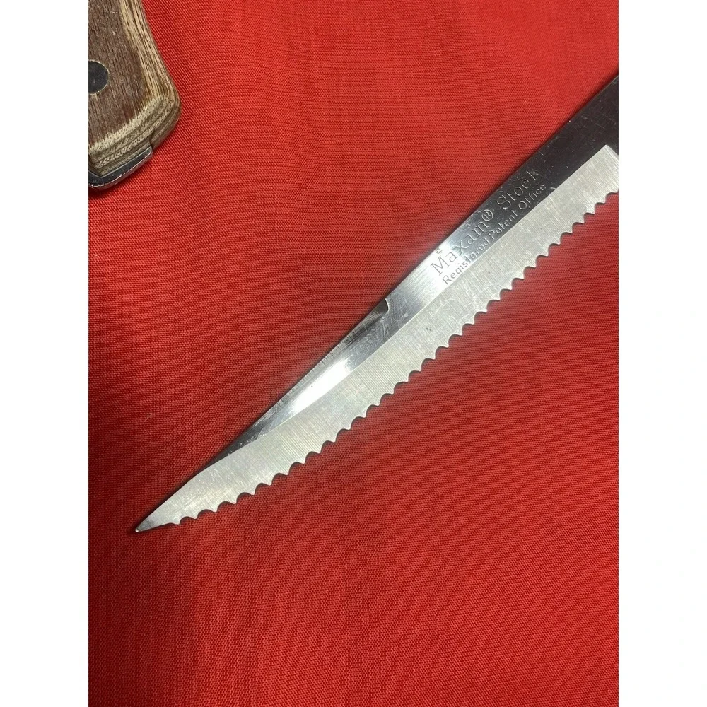 Vintage Maxam Steel Serrated Steak Knives Set of 4 Wood Handles Stainless